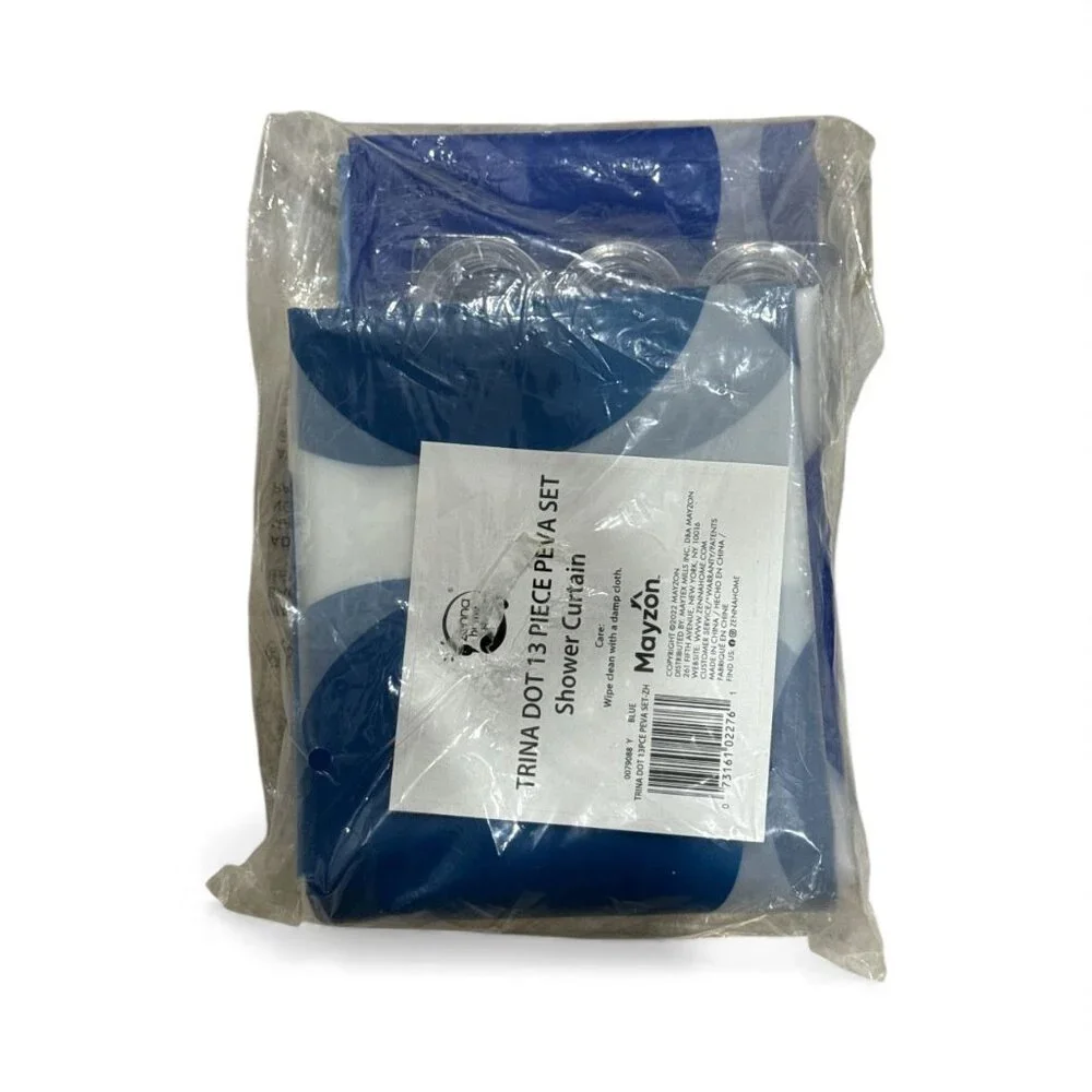 Zenna Home 13pc Trina Dot PEVA Shower Blue Curtain and Rings Set